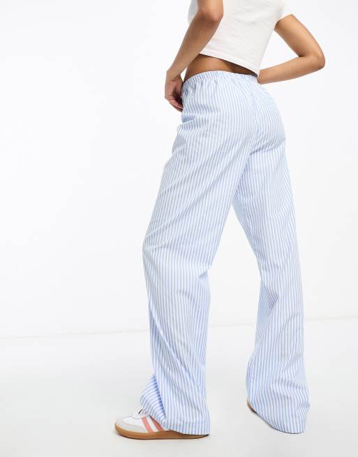 ASOS DESIGN wide leg trouser in stripe with waistband detail in