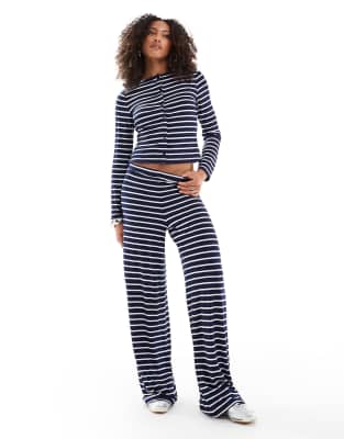 Asos Design Striped Wide Leg Pants In Navy