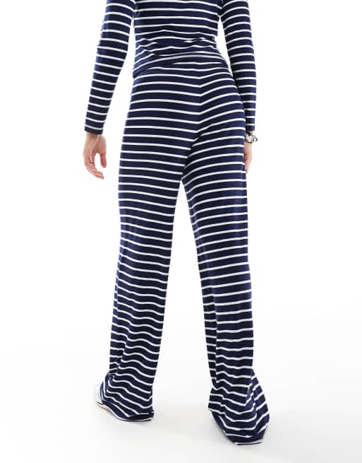 ASOS DESIGN striped wide leg pants in navy (part of a set), 2 of 5