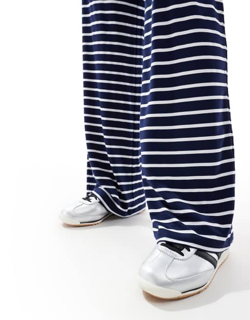 ASOS DESIGN striped wide leg pants in navy (part of a set), 5 of 5