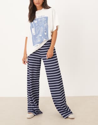 Asos Design Striped Wide Leg Pants In Blue