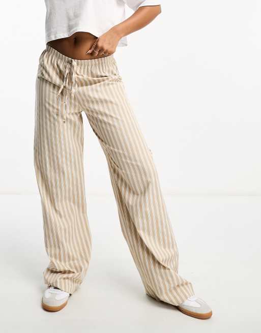 ASOS DESIGN striped wide leg trouser in camel