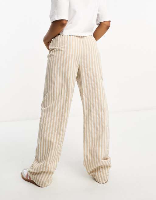 ASOS DESIGN striped wide leg trouser in camel