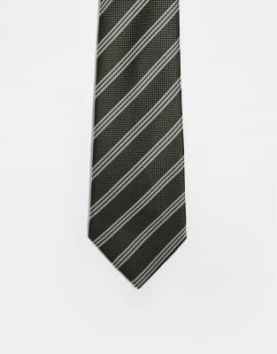 ASOS DESIGN ASOS DESIGN stripey tie in khaki-Green