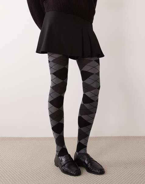 ASOS DESIGN strømpebukser med argyle-mønster i grå og sort - view 1