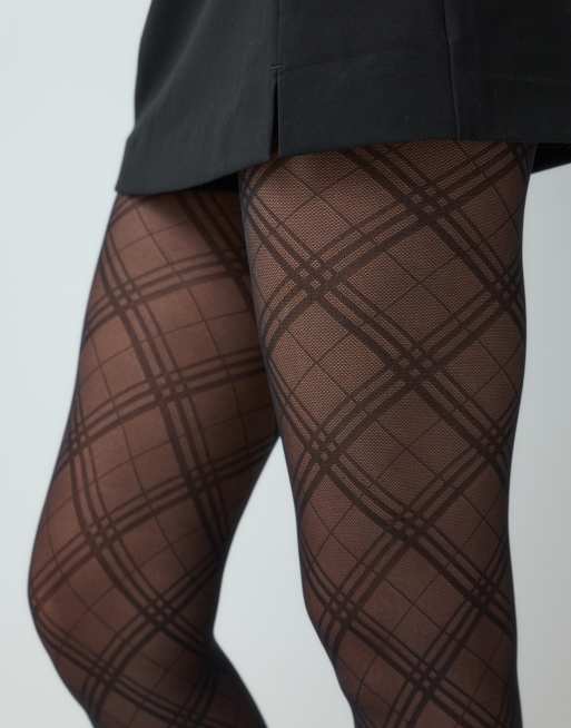 ASOS DESIGN strømpebukser med argyle-mønster i sort, 3 af 3