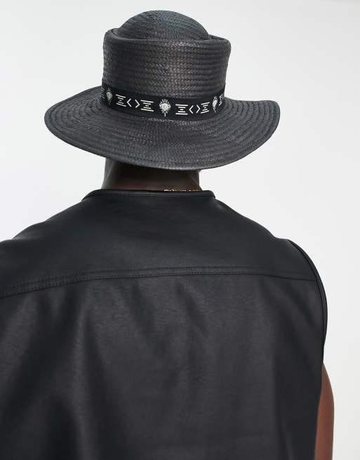 ASOS DESIGN - Strohoed met band met print in zwart, 3 van 4