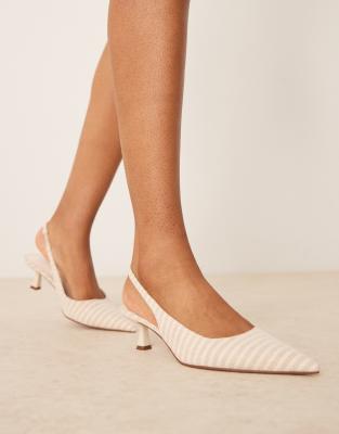 ASOS DESIGN - Stroll - Schuhe in Natur gestreift mit mittelhohem Absatz und Fersenriemen-Neutral