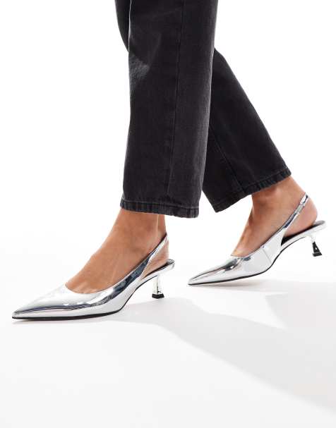 ASOS DESIGN – Stroll – Schuhe in Silber mit Fersenriemen und Kitten-Absatz - view 1