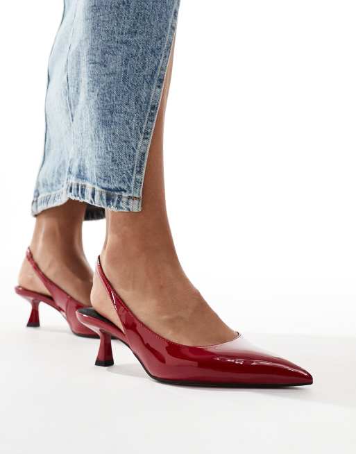 ASOS DESIGN Stroll slingback mid heeled shoes in red RED