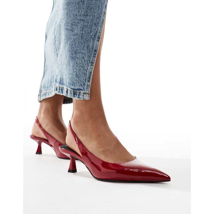 ASOS DESIGN Stroll slingback mid heeled shoes in red | ASOS