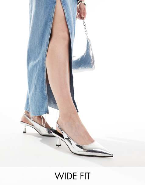 ASOS DESIGN - Stroll - Slingback schoenen met brede pasvorm en kitten hakken in zilver - view 1