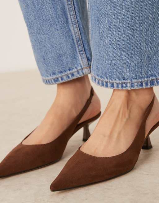 ASOS DESIGN - Stroll - Slingback-schoenen met halfhoge hak in bruin suedine, 3 van 4