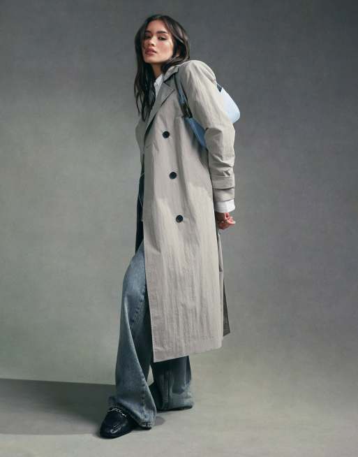 ASOS DESIGN strong shoulder trench coat in mushroom, 2 of 5