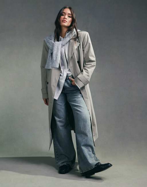 ASOS DESIGN strong shoulder trench coat in mushroom, 5 of 5