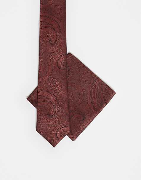 ASOS DESIGN - Stropdas en pochet met paisley motief in bruin - view 1