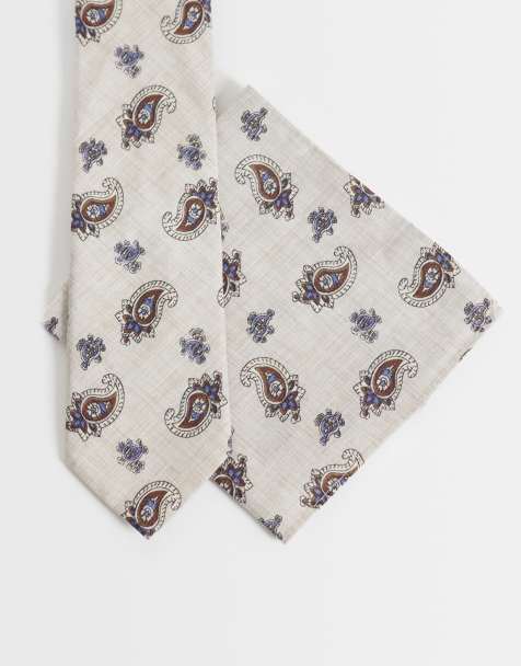 ASOS DESIGN - Stropdas en pochet met paisley motief in stone - view 1