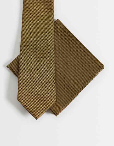 ASOS DESIGN - Stropdas en pochet met textuur in goud - view 1