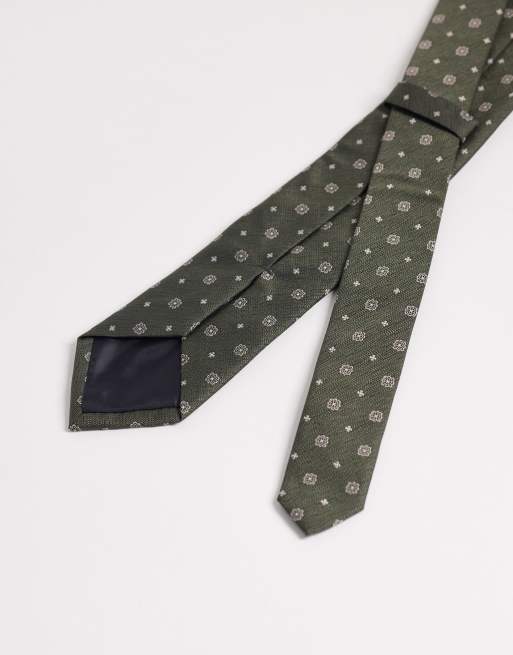 ASOS DESIGN - Stropdas en pochet met vintage bloemenpatroon in groen, 3 van 3