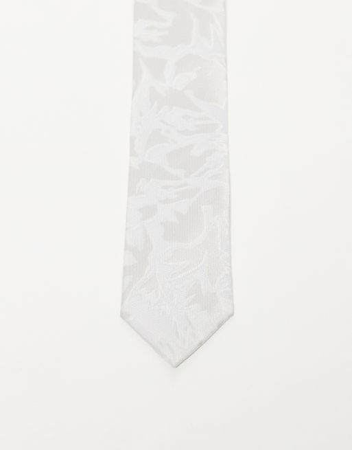 ASOS DESIGN - Stropdas met abstracte print in gebroken wit