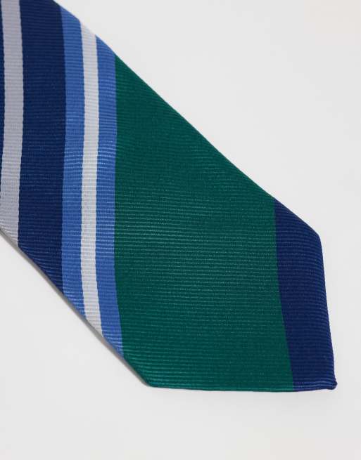 ASOS DESIGN stropdas met blauwe en groene streep, 2 van 3