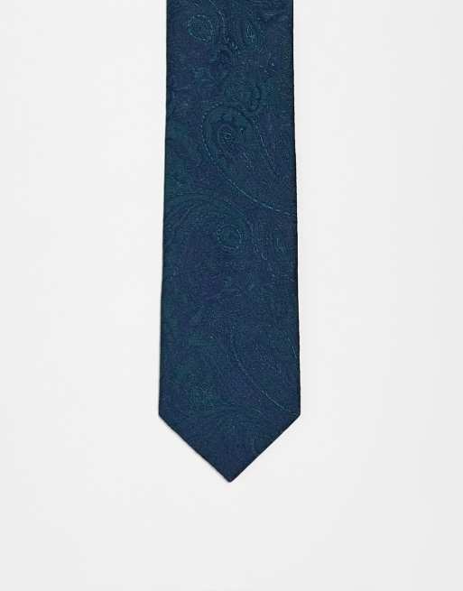 ASOS DESIGN - Stropdas met paisleyprint in marineblauw en groen