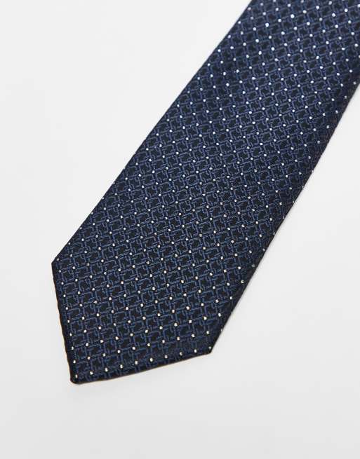 ASOS DESIGN - Stropdas met patroon in zwart en marineblauw, 2 van 3