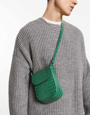 ASOS DESIGN structed bag in green faux croc - ASOS Price Checker