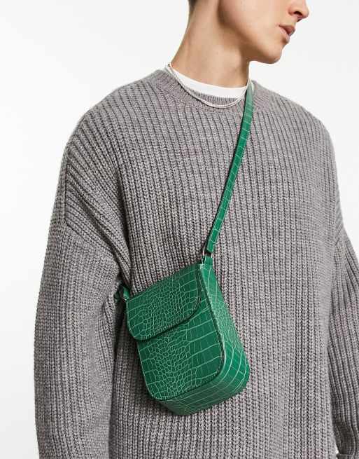 ASOS DESIGN structed bag in green faux croc