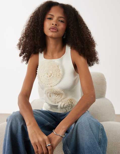 ASOS DESIGN structured 3D floral top in cream - view 1