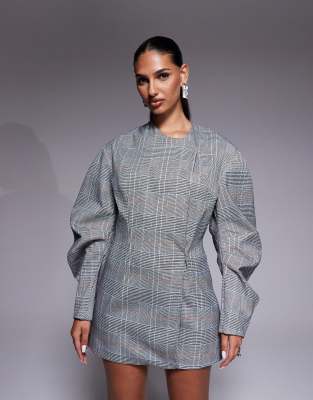 Asos Design Structured Balloon Sleeve Blazer Romper In Gray