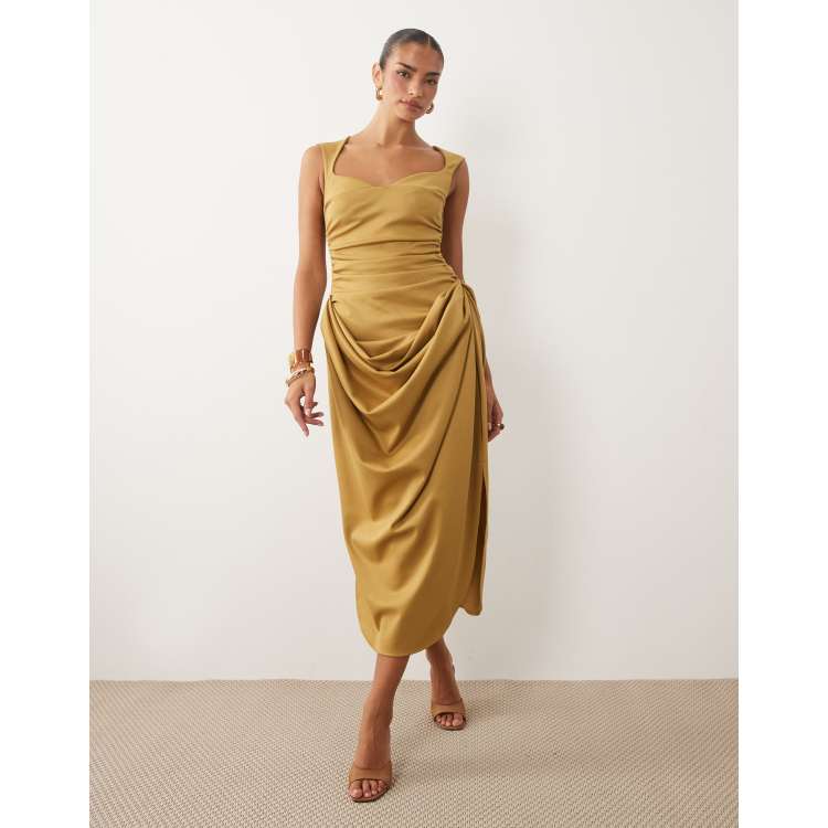 gold wrap dress midi NWT $278 Reformation Miller Dress Gold Midi Velvet Wrap Tie Wrap V Slit  Puff XS