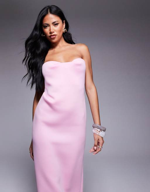 ASOS DESIGN structured bandeau maxi dress in lilac in scuba-style fabric