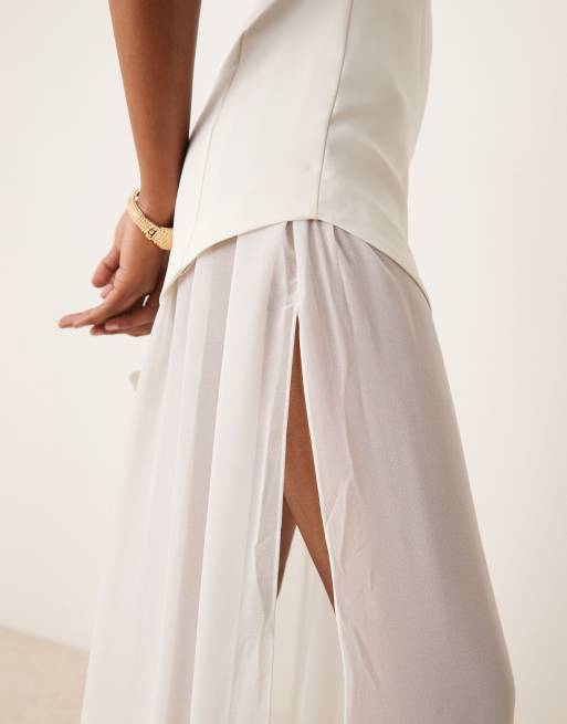 ASOS DESIGN structured bandeau maxi dress with chiffon thigh split skirt in ivory
