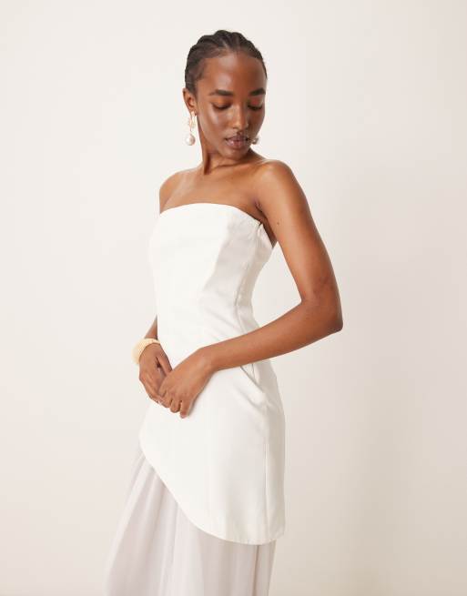 ASOS DESIGN structured bandeau maxi dress with chiffon thigh split skirt in ivory