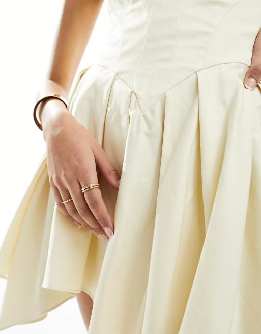 ASOS DESIGN structured bandeau mini dress with full skirt in ivory, 3 of 4