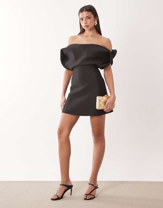black mini bardot dress ASOS Design - - Women - Polyester/Elastane - 4 US Defined by its bold Silk-Satin Women's Sexy Birthday Club Size:child-14