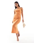 [ASOS DESIGN] ASOS DESIGN structured bardot pencil midi dress in apricot-Orange 10 Apricot