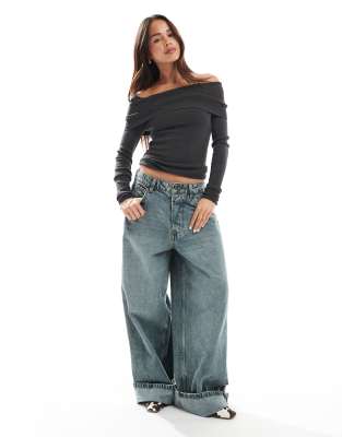 Asos Design Structured Bardot Top In Black