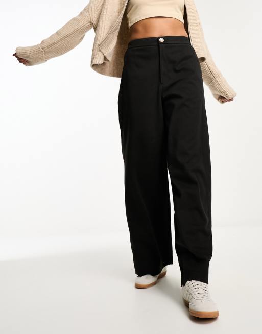 ASOS DESIGN structured barrel leg pants in black