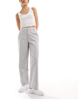 ASOS DESIGN structured barrel leg trousers in grey stripe-Multi