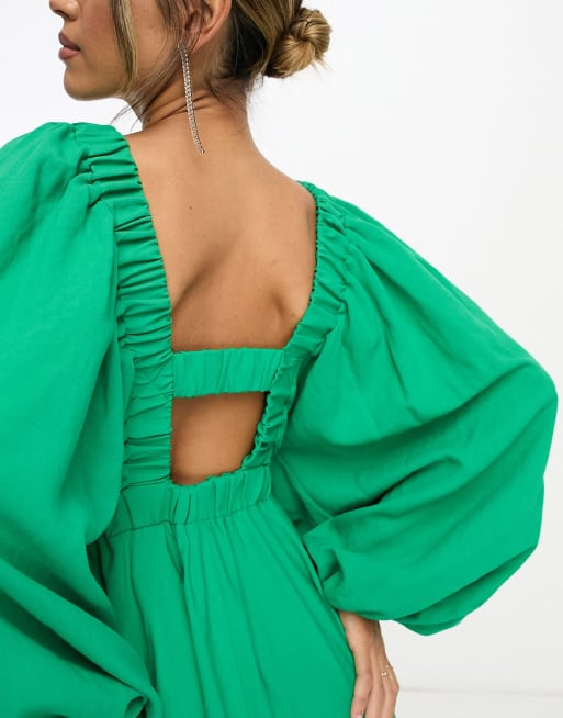 green emerald velvet dress Nobody's Child Emerald Green Balloon Sleeve Zora Midi Dress main image 1
