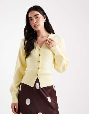 Asos Design Structured Belted Cardigan With Shoulder Pads In Yellow