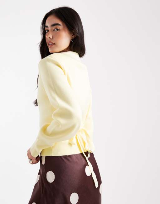 ASOS DESIGN structured belted cardigan with shoulder pads in buttermilk, 4 of 4