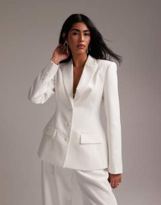 ASOS DESIGN structured blazer with cinched waist in white - view 1