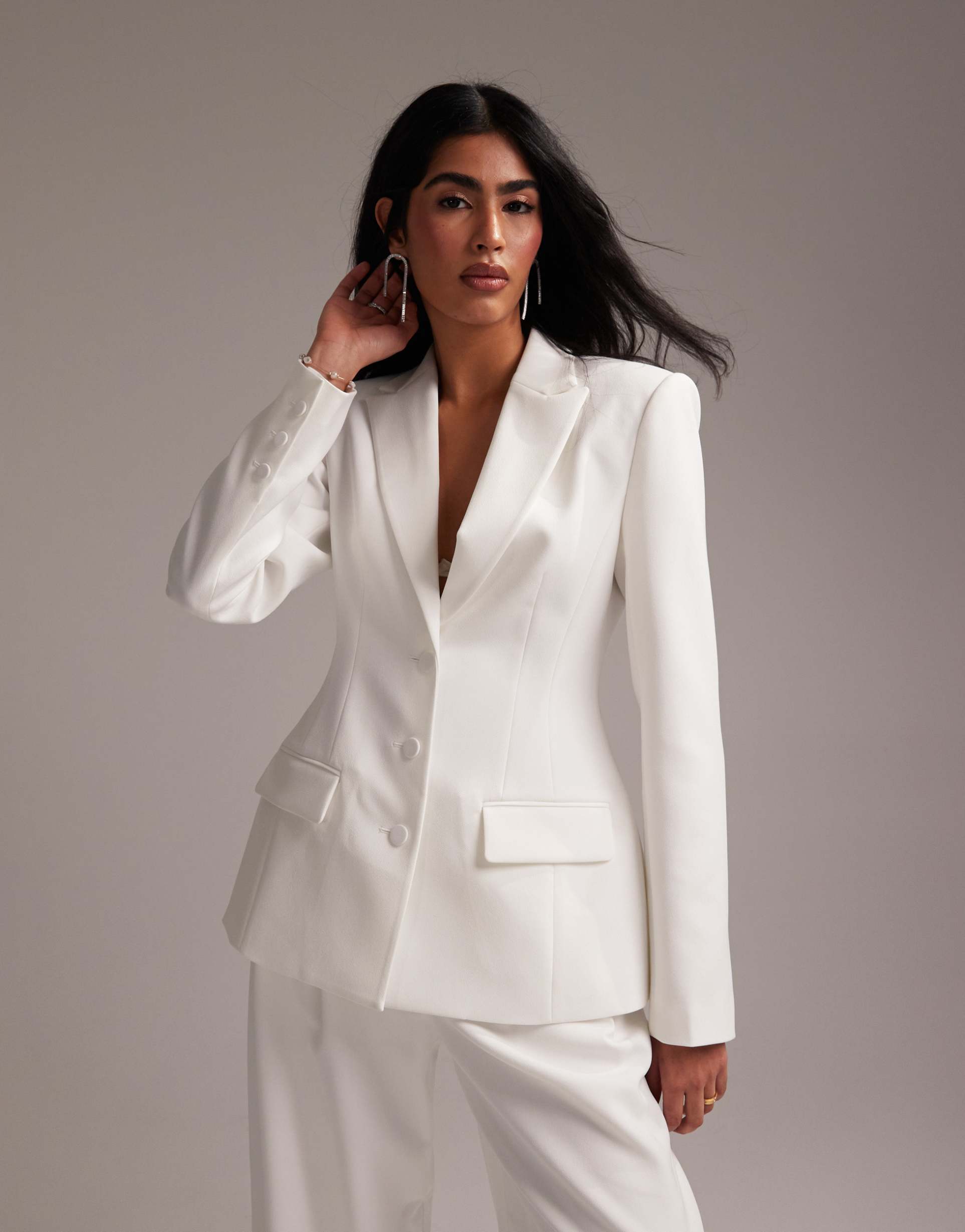 asos design structured blazer with cinched waist in white