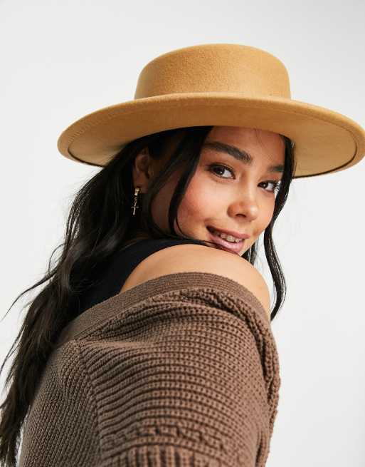 ASOS DESIGN structured boater hat with size adjuster in camel, 2 of 4