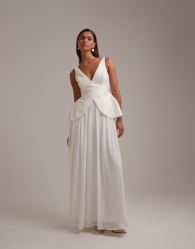ASOS DESIGN structured bodice full skirt maxi dress in ivory
