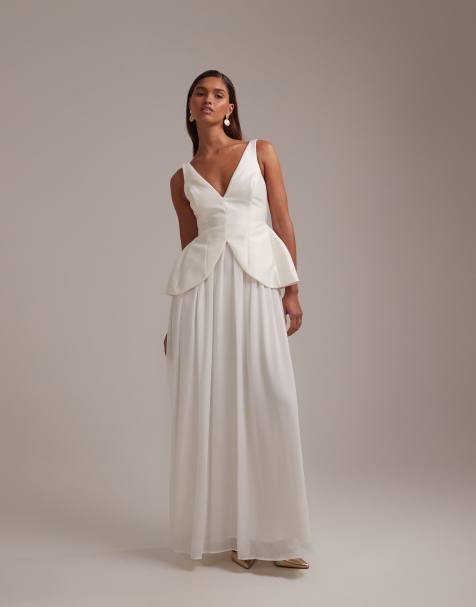 ASOS DESIGN structured bodice full skirt maxi dress in ivory