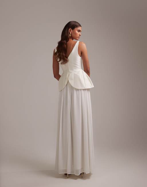 ASOS DESIGN structured bodice full skirt maxi dress in ivory, 2 of 5